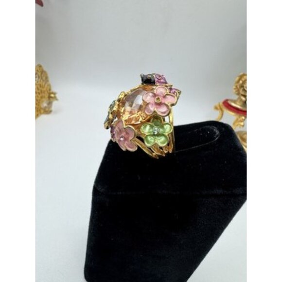 Aldo Flower Ladybug Butterfly Orange Center Stone Cluster Ring Size 6.5 Enamel - Picture 5 of 10